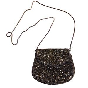 Vintage Black and Gold Evening Wedding Formal Beaded Crossbody Bag